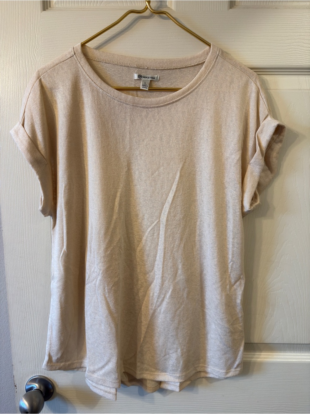 Versona Oatmeal Beige Soft Knit Rolled Sleeve Top Size Large